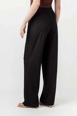 Textured Knit Drawstring Wide-Leg Pant