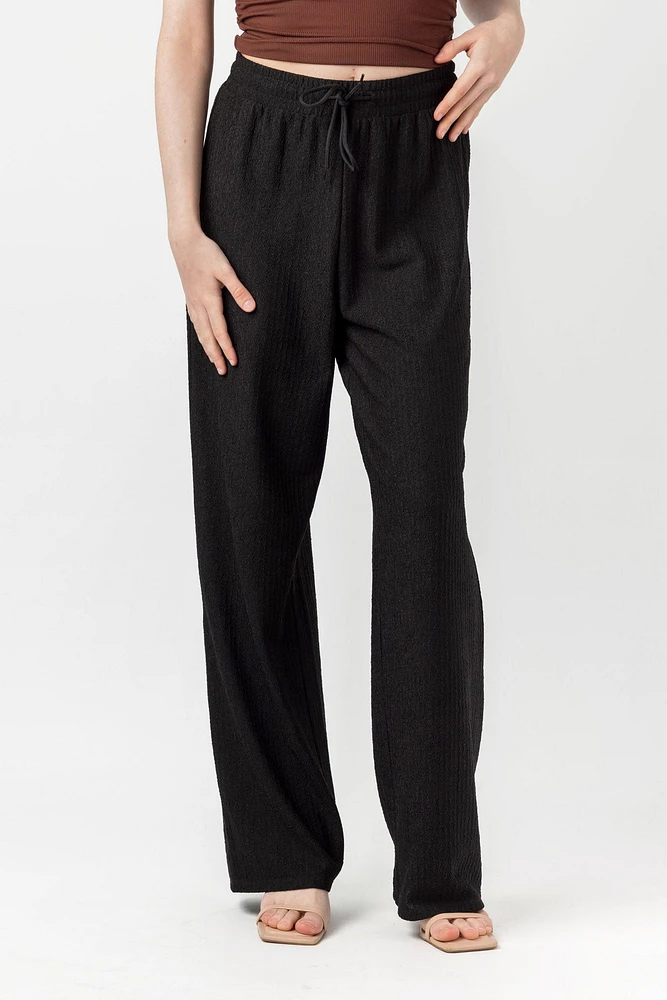 Textured Knit Drawstring Wide-Leg Pant