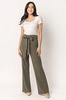 Stretch Crepe Pant with Tie-Belt