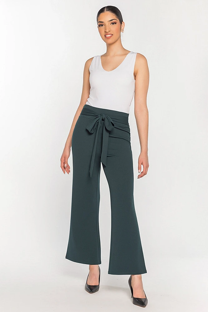 Stretch Crepe Pant with Tie-Belt  - Short Inseam