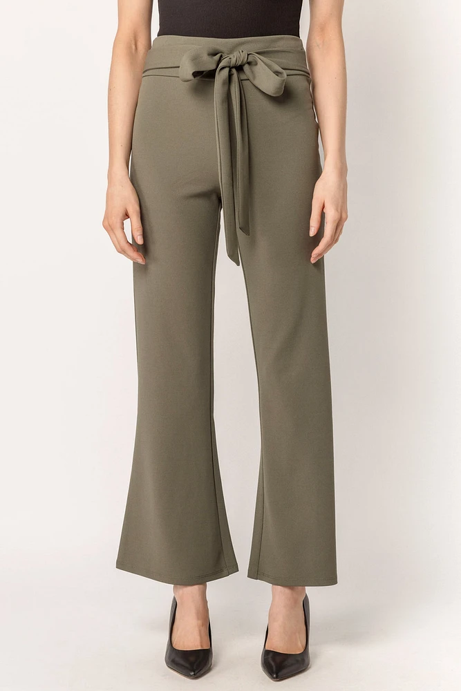 Stretch Crepe Pant with Tie-Belt  - Short Inseam