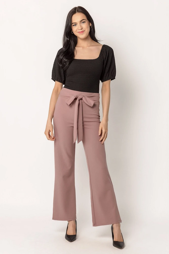 Stretch Crepe Pant with Tie-Belt  - Short Inseam