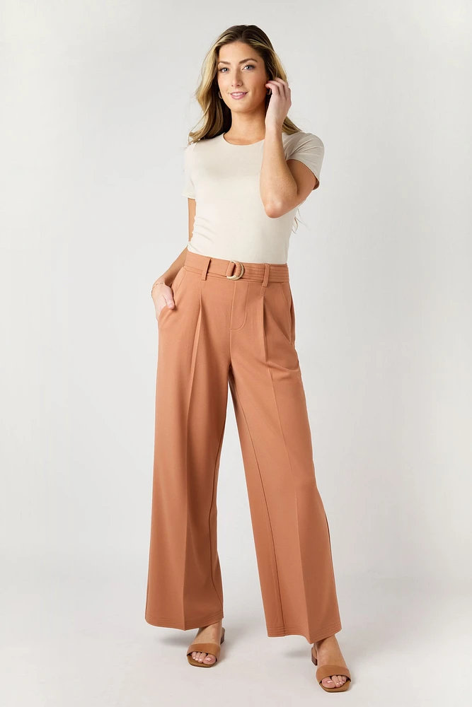 Knit Crepe Wide-Leg Pant with D-Ring Belt