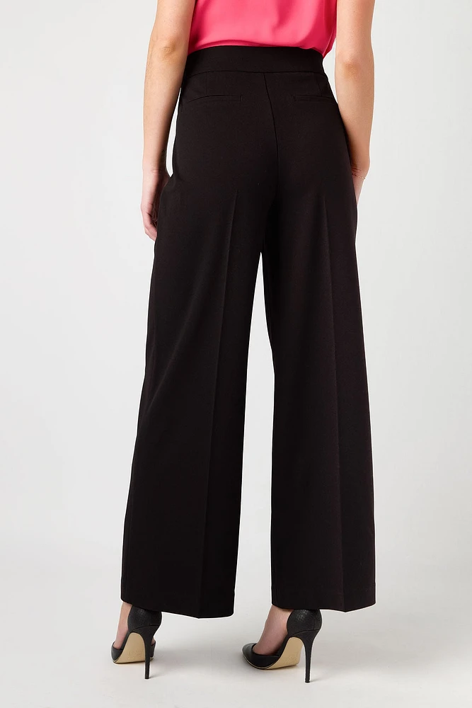 Knit Crepe Wide-Leg Pant with Single Button Waistband