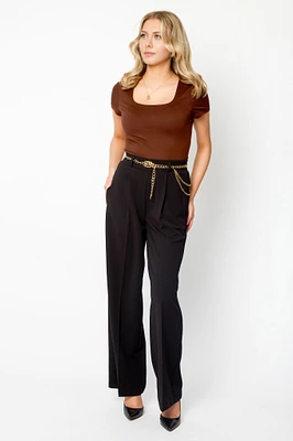 Knit Crepe High-Rise Pant with Chain-Belt