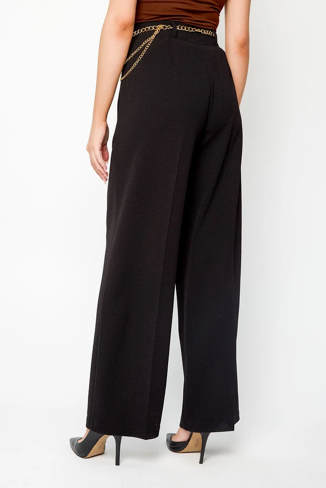 Knit Crepe High-Rise Pant with Chain-Belt
