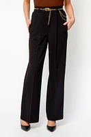 Knit Crepe High-Rise Pant with Chain-Belt