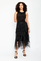 Ruffled Mesh Midi Skirt