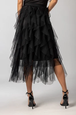 Ruffled Mesh Midi Skirt