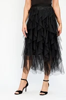 Ruffled Mesh Midi Skirt