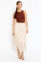 Ruffled Mesh Midi Skirt