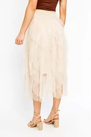 Ruffled Mesh Midi Skirt