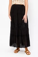 Tiered Maxi Skirt with Floral Eyelet Trim