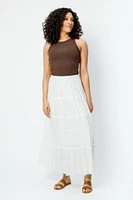 Tiered Maxi Skirt with Floral Eyelet Trim