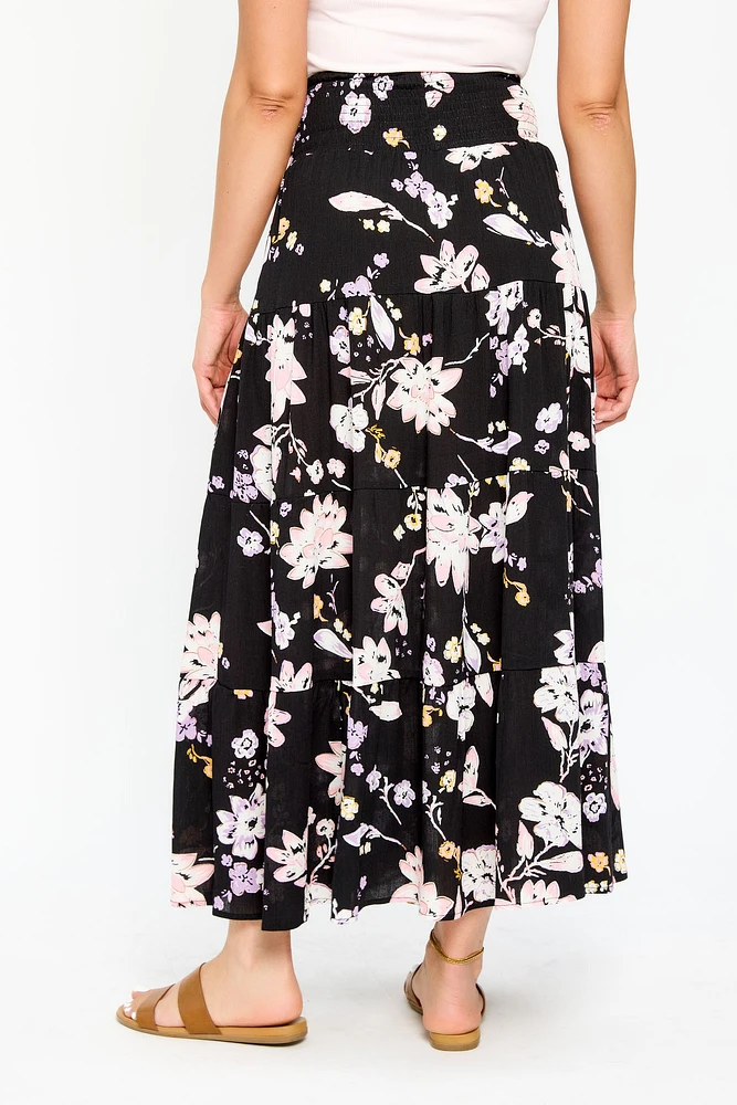 Smocked Waist Maxi Tiered Skirt