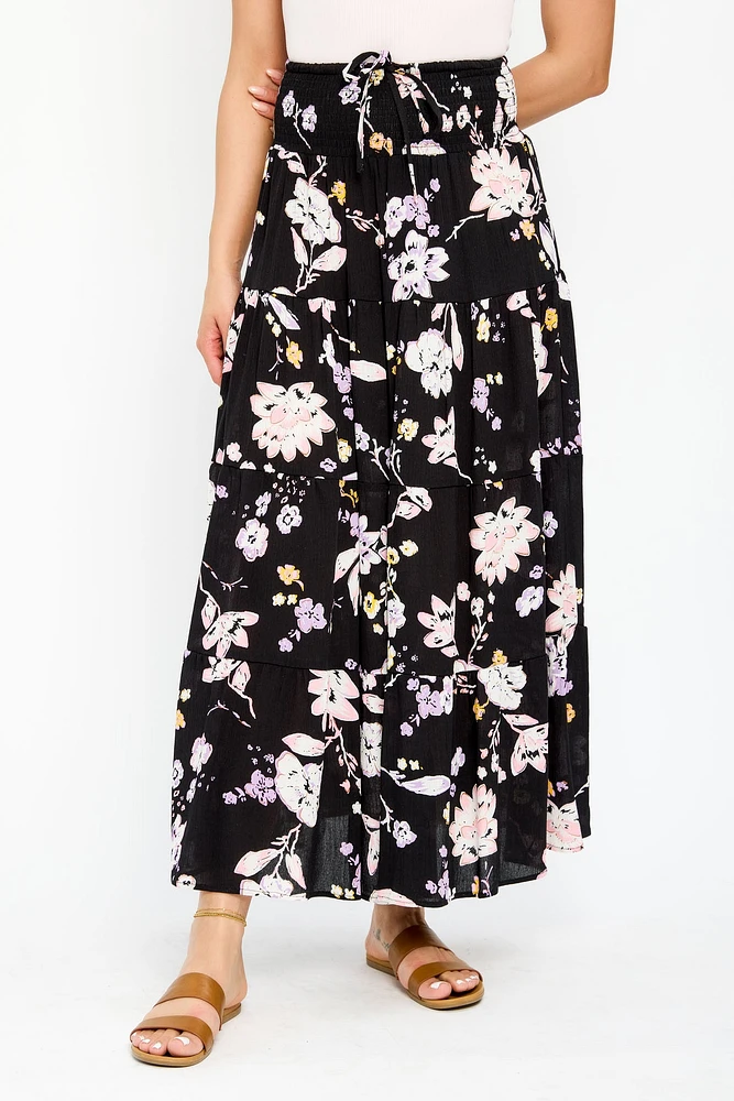Smocked Waist Maxi Tiered Skirt