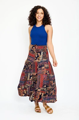 Patchwork Gauze Tiered Maxi Skirt