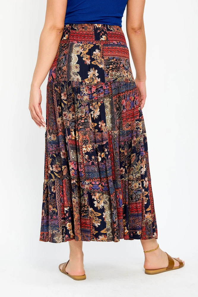 Patchwork Gauze Tiered Maxi Skirt