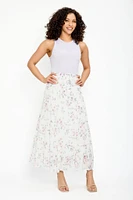 Floral Cross-Hatch Tiered Maxi Skirt