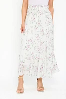 Floral Cross-Hatch Tiered Maxi Skirt