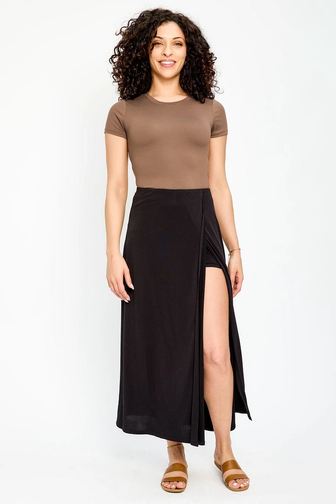 Solid Maxi Skirt with Side Slit and Built-in Shorts