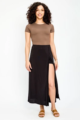 Solid Maxi Skirt with Side Slit and Built-in Shorts
