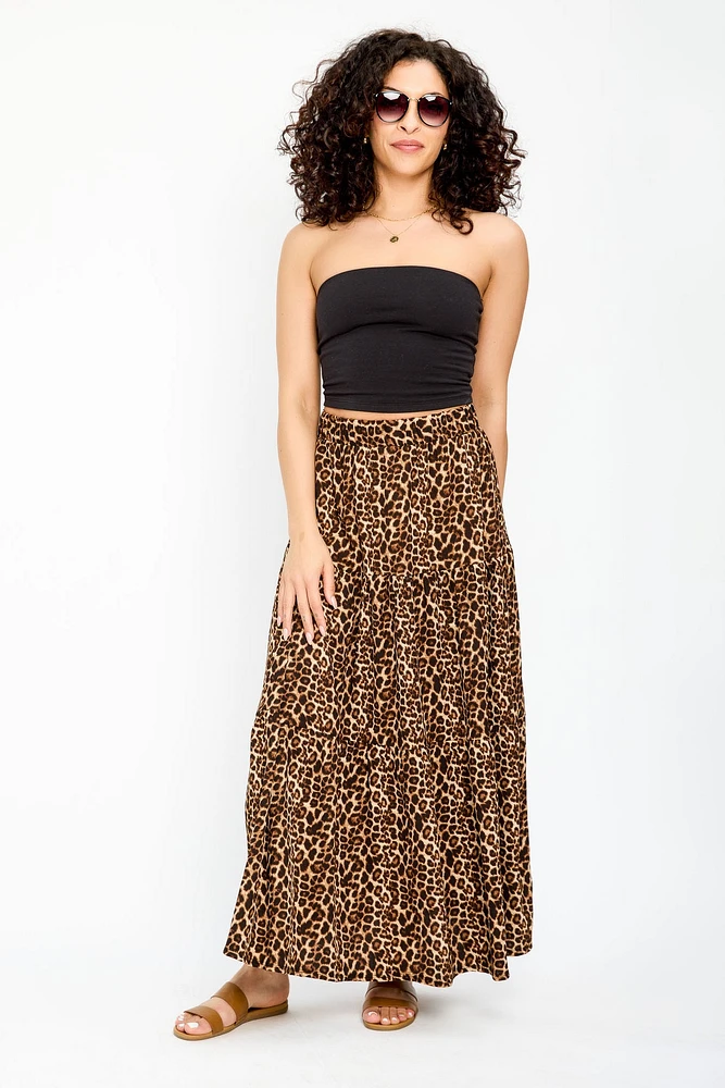 Animal Print Tiered Maxi Skirt