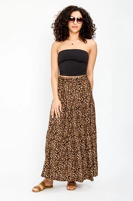 Animal Print Tiered Maxi Skirt