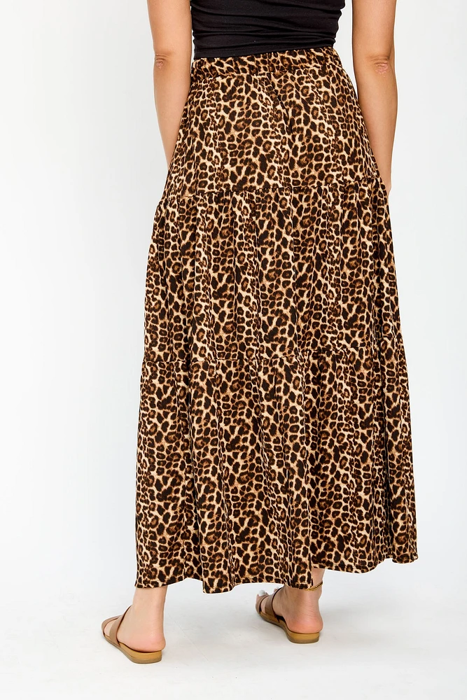 Animal Print Tiered Maxi Skirt
