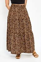 Animal Print Tiered Maxi Skirt