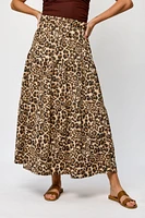 Animal Print Ripple Jersey Tiered Maxi Skirt