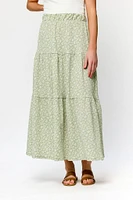 Printed Ripple Jersey Tiered Maxi Skirt