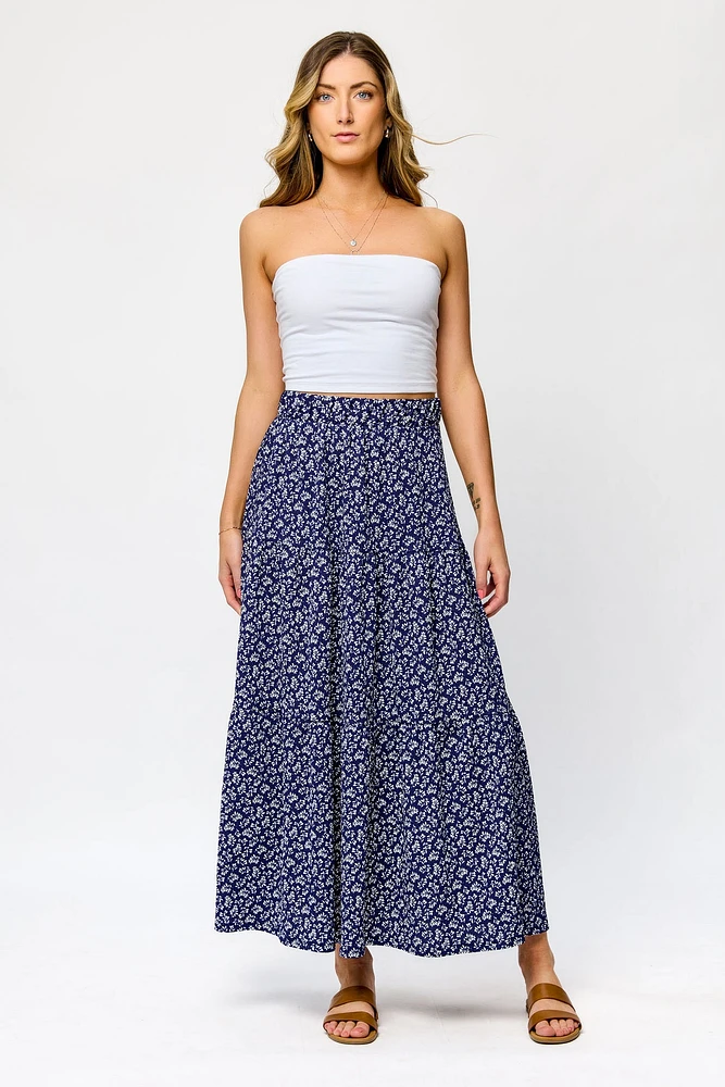 Printed Ripple Jersey Tiered Maxi Skirt