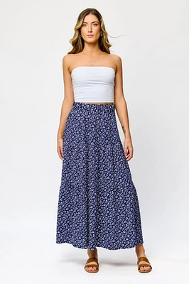 Printed Ripple Jersey Tiered Maxi Skirt