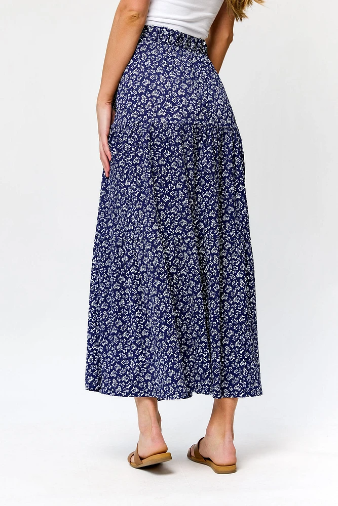 Printed Ripple Jersey Tiered Maxi Skirt