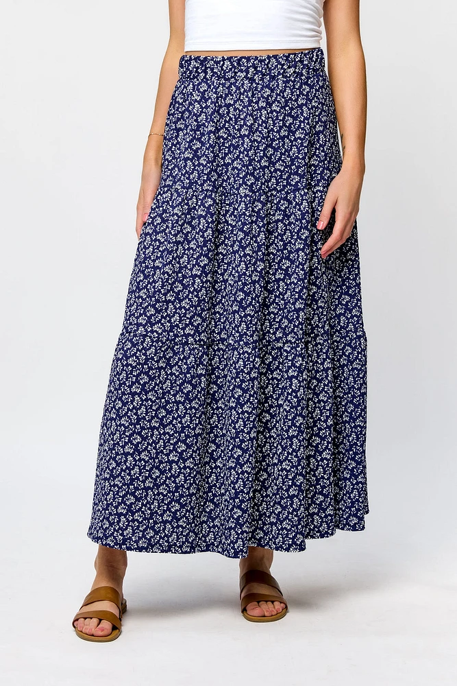 Printed Ripple Jersey Tiered Maxi Skirt