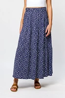 Printed Ripple Jersey Tiered Maxi Skirt