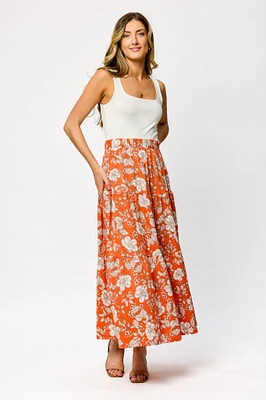 Floral Ripple Jersey Tiered Maxi Skirt