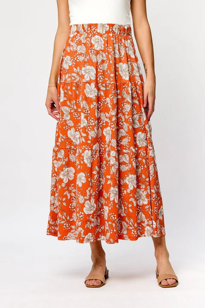 Floral Ripple Jersey Tiered Maxi Skirt