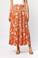 Floral Ripple Jersey Tiered Maxi Skirt