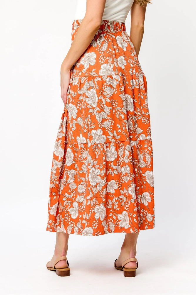 Floral Ripple Jersey Tiered Maxi Skirt