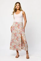 Small Floral Print Maxi Skirt with Side Slit and Built-in Shorts