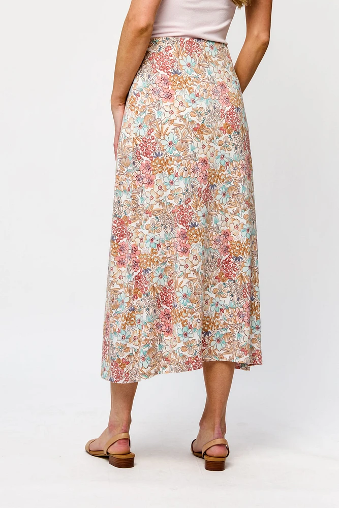 Small Floral Print Maxi Skirt with Side Slit and Built-in Shorts