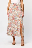 Small Floral Print Maxi Skirt with Side Slit and Built-in Shorts