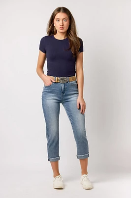 Wallflower The Fearless Curvy Belted Cropped Jeans