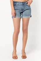 Celebrity Pink Mid-Wash with Frayed Cuff Short