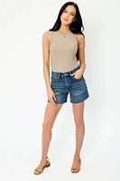 Almost Famous Dark Wash High-Rise Short with Frayed Hem