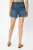 Almost Famous Dark Wash High-Rise Short with Frayed Hem