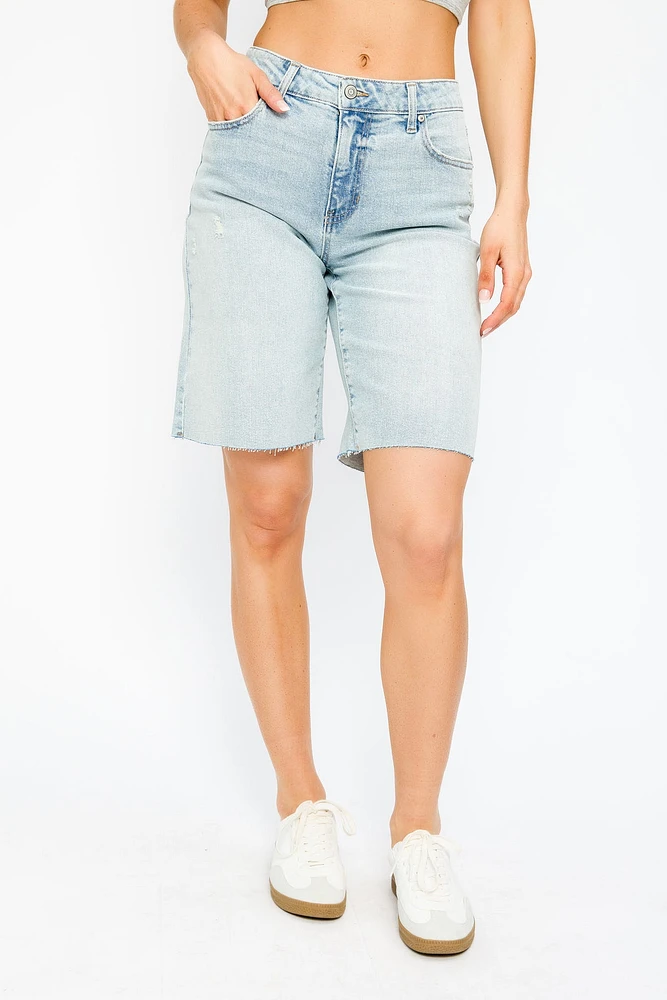 Celebrity Pink Light Wash High-Rise Short with Raw Hem