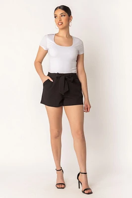 Scuba Crepe Short with Tie-Belt